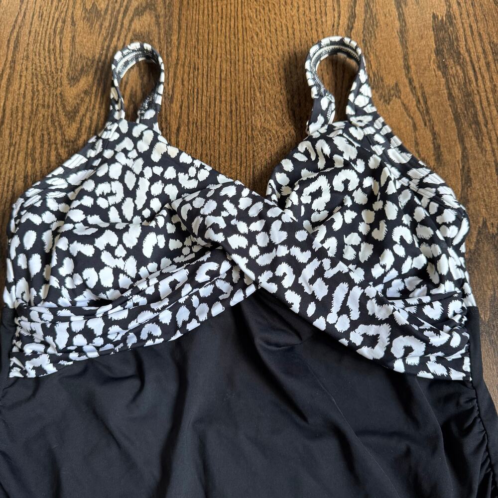 Lands End Womens Black White Leopard Underwire Tankini Swim Suit Top Size 12D - Picture 3 of 6
